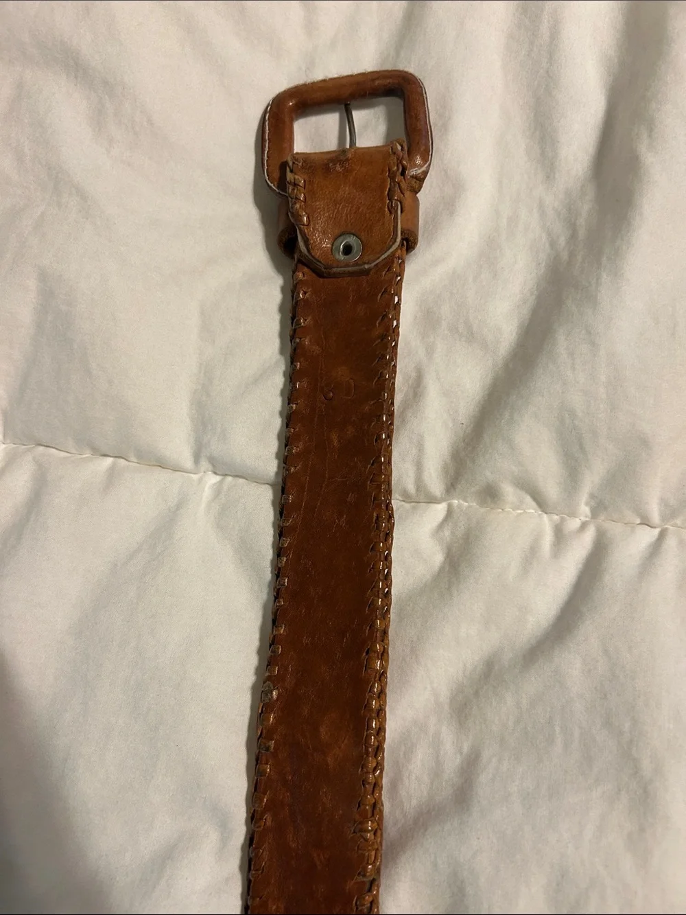 Vintage Mexico brown Leather Belt with Multicolor Woven Accent